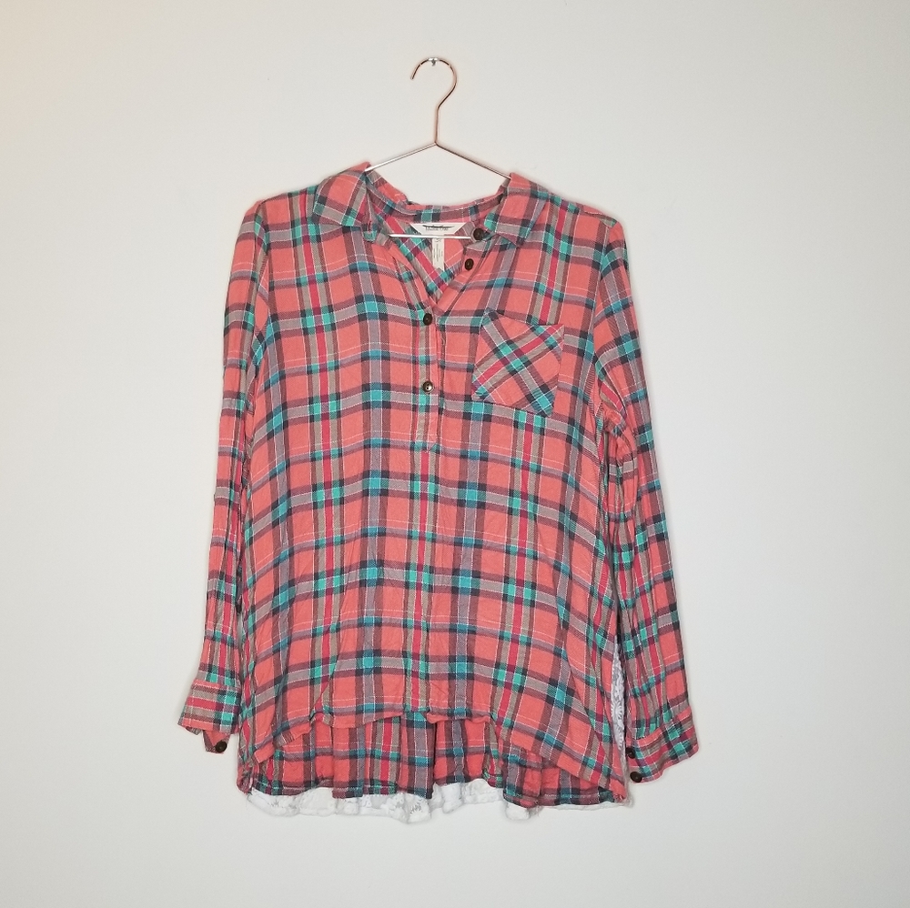 Matilda Jane》 Orange & Green Plaid Popover Top